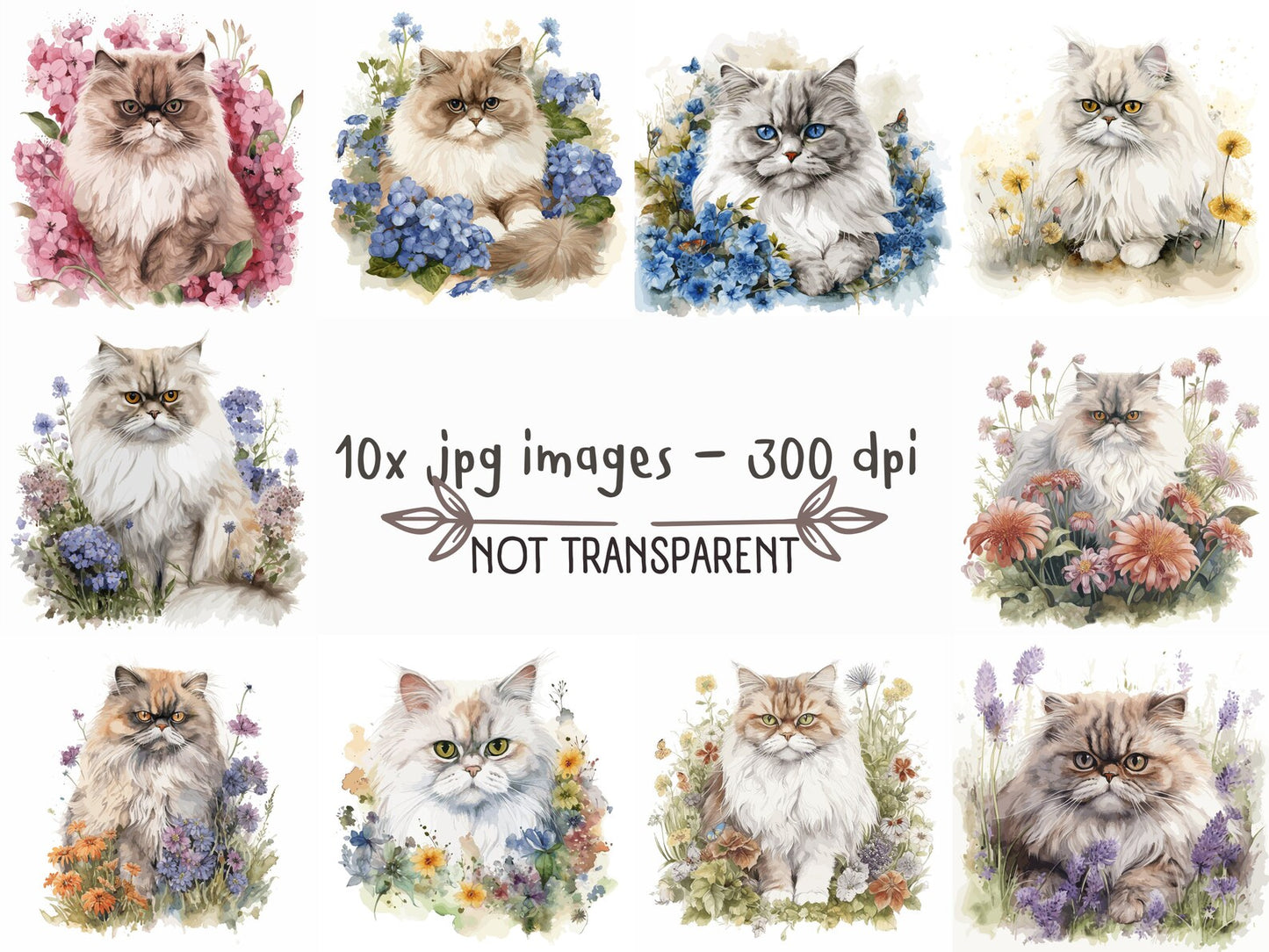 Persian Cat Watercolor Clipart