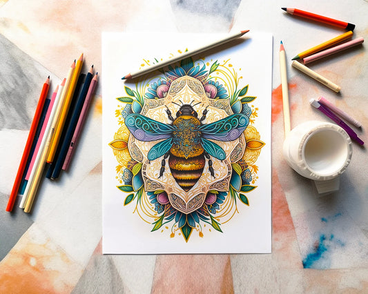 Bumblebee Mandala Coloring Book, Sunflower, Printable Coloring Pages, Printable PDF