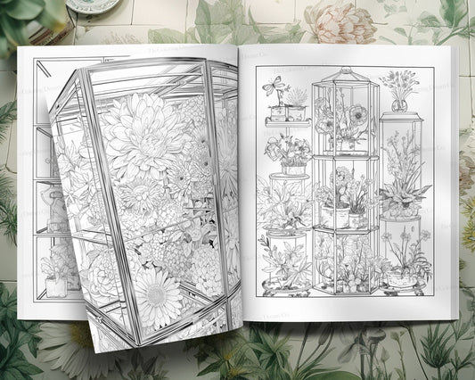 Botanical Flowers Coloring Book, Beautiful Flowers Coloring Page, Printable PDF