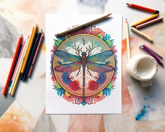 Dragonfly Mandala Coloring Book, Dragonfly Coloring Pages, Printable PDF