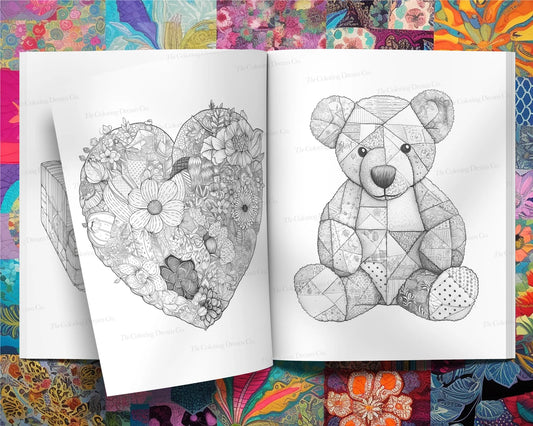 Patchwork Pattern Unique Coloring Book, Stress Relief Printable Coloring Pages PDF