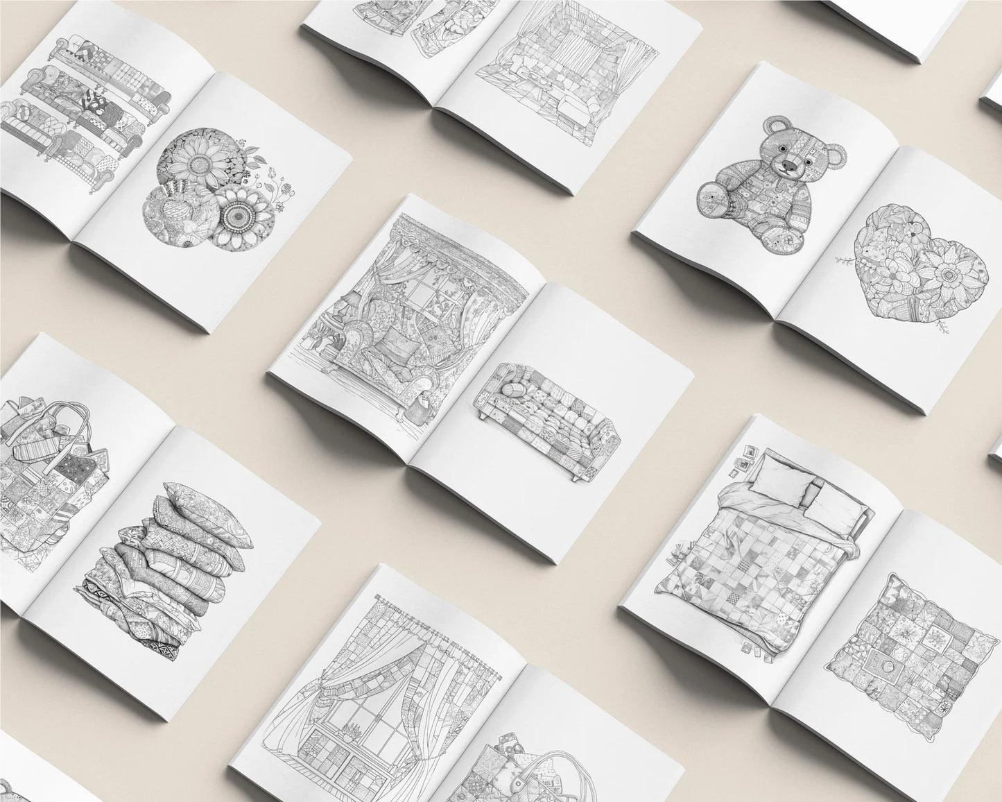 Patchwork Pattern Unique Coloring Book, Stress Relief Printable Coloring Pages PDF