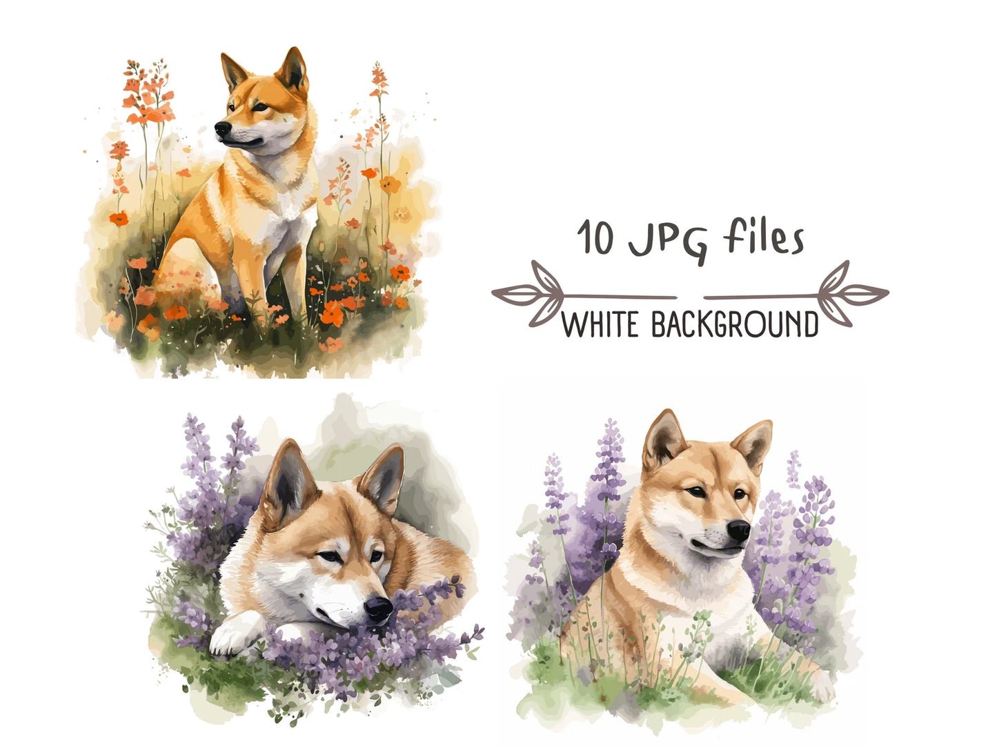 Shiba Inu Watercolor Clipart