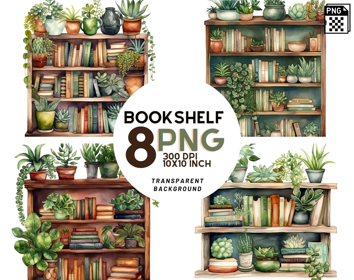 Watercolor Bookshelf Clipart