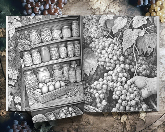 French Countryside Whimsical Coloring Book, Nature Landscapes, Printable Coloring Pages PDF