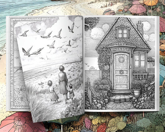 Coastal Life: Visiting Grandma Coloring Book, Whimsical Landscapes Coloring Pages PDF