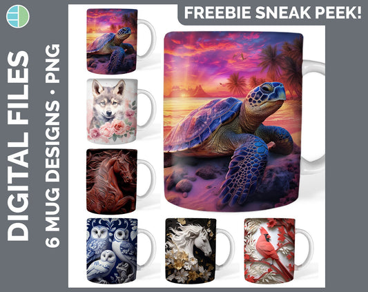 Set of 6 Purple Butterfly Mug Wrap PNG Sublimation Designs