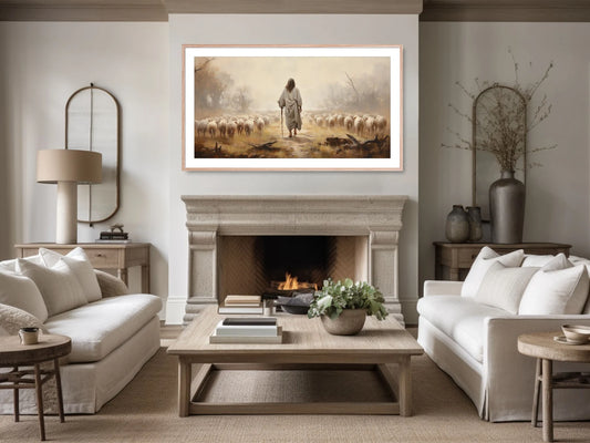 Shepherd Of Sheep Christian Frame TV Art Painting Wallpaper