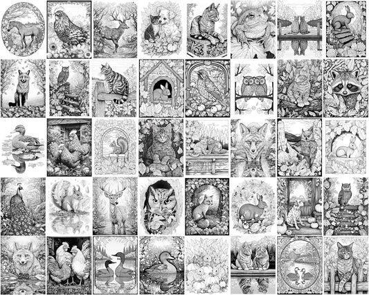 Autumn Animals: Fall Coloring Book, Wildlife Coloring Page, Adults Kids Coloring Pages PDF