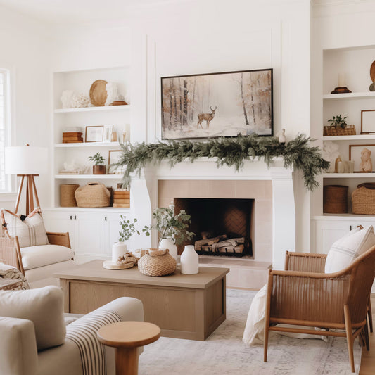 Deer in Forest Winter Christmas Frame Tv Art, Wallpaper