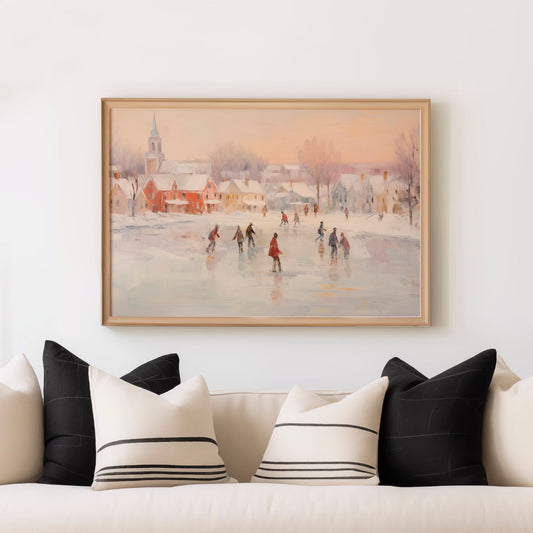 Vintage Ice Skaters Winter Print, Christmas Wall Art Poster