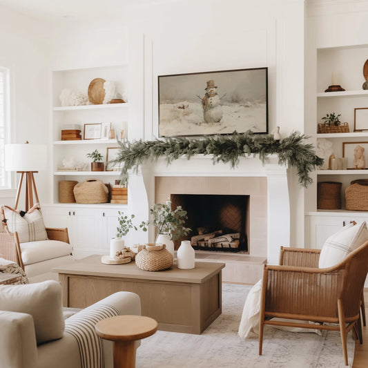 Vintage Snowman Christmas Frame Tv Art, Neutral Winter Wallpaper