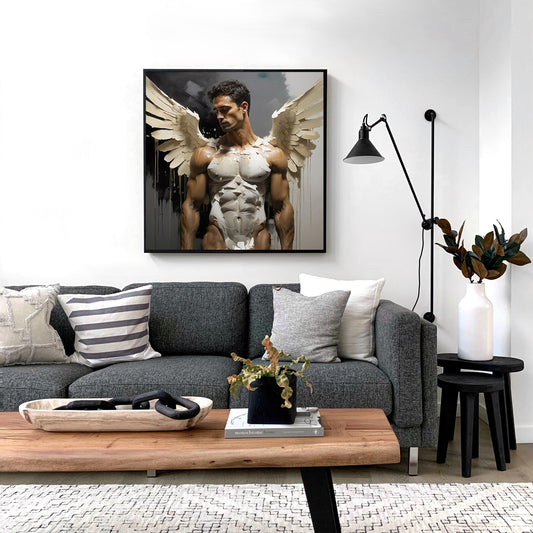 Male Angel Muscle Angelic Man Figure - Canvas Wall Art
