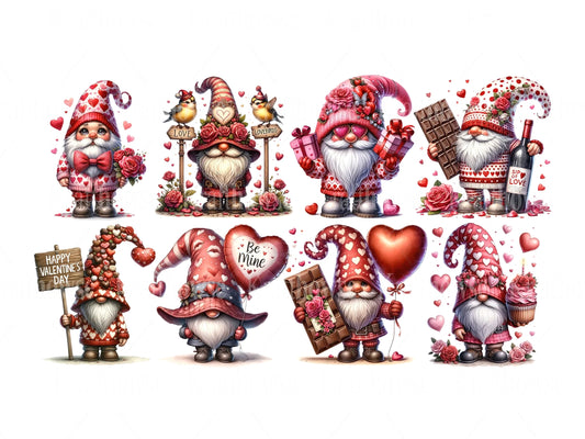 Valentines Day Gnome Clipart PNG Bundle of 30