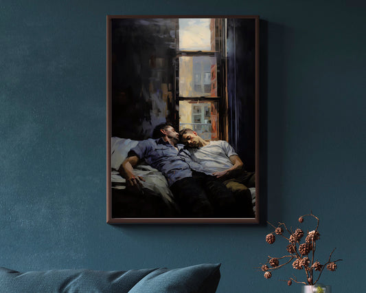 Sunset Embrace | Gay Art, Gay Couple, Art Print | Digital Download