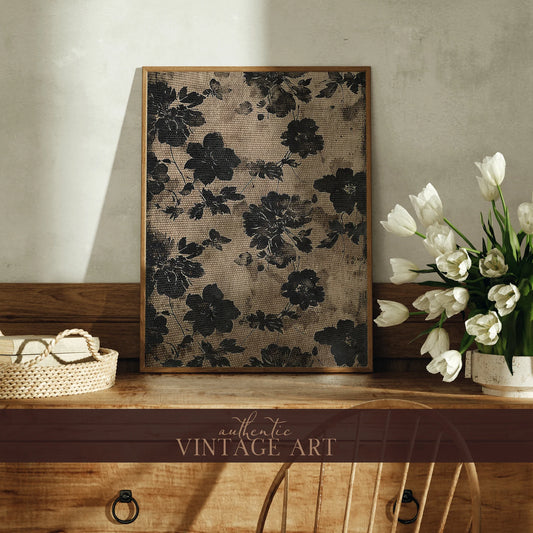 Vintage Textile Art Print, Neutral Abstract Floral Pattern, Botanical Japanese Wall Art, Printable Digital Antique Artwork