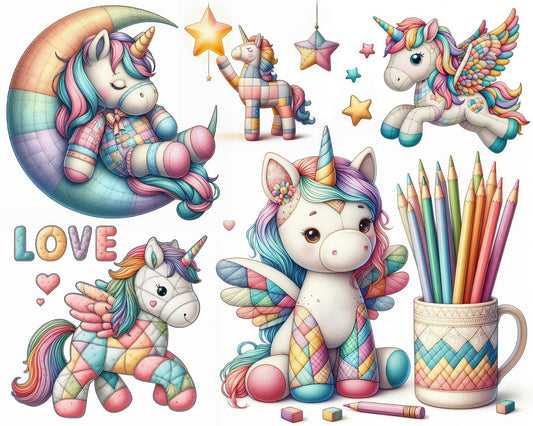 Patchwork Unicorns Coloring Book Pages PDF Download