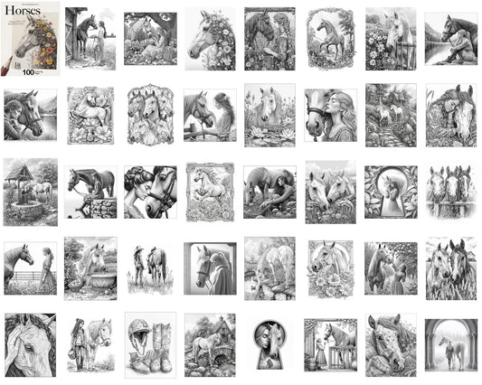 Vintage Horses Beautiful Detailed Illustrations Coloring Pages PDF Download