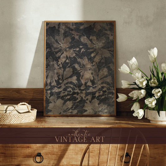 Neutral Abstract Floral Pattern, Vintage Textile Art Print, Botanical Japanese Wall Art, Printable Digital Antique Artwork