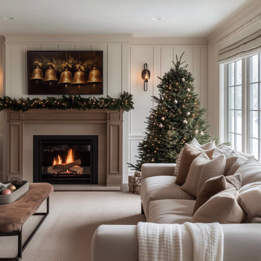 Christmas Bells Frame Tv Art, Neutral Vintage Christmas Samsung Frame Tv Art, Brown Holiday Painting Download, Christmas Decor