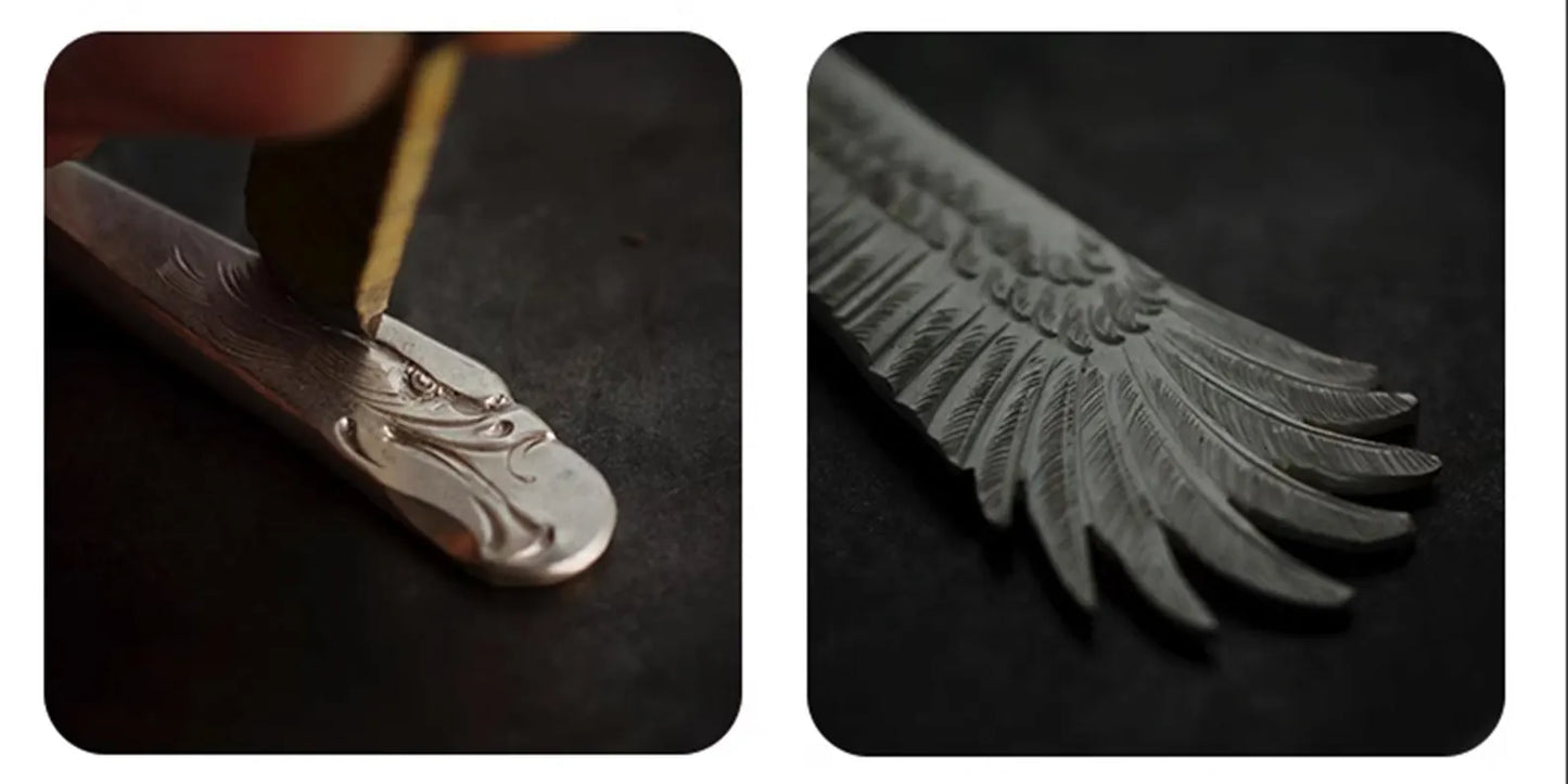 925 Sterling Silver Eagle Cuff Bracelet, 18K Solid Gold Accent Eagle Centrepiece, Engraved Eagle Feather and Head Bangle, Handmade Jewelry