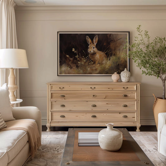 Bunny in the Dark Painting Easter Decor Frame TV Art Wallpaper