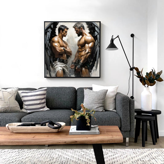 Male Angels Muscle Male Couple Figures - Canvas Wall Art