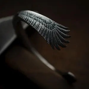 925 Sterling Silver Eagle Cuff Bracelet, 18K Solid Gold Accent Eagle Centrepiece, Engraved Eagle Feather and Head Bangle, Handmade Jewelry