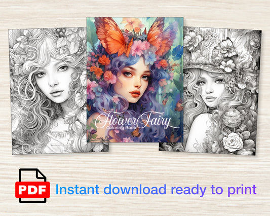 Flower Fairy Coloring Digital Book - 25 Printable
