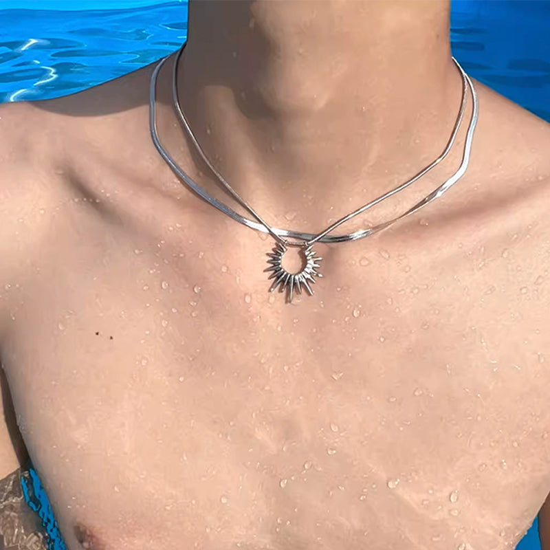 Sunburst Layered 2 in 1 Necklace, Instagram, Kpop, TikTok Street Style Necklace