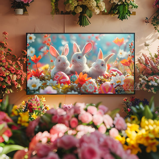 Adorable Easter Bunnies Flower Garden Frame TV Art Wallpaper