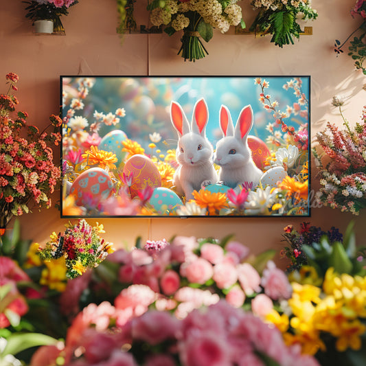 Easter Kawaii Bunnies Flower Garden Frame TV Art Wallpaper