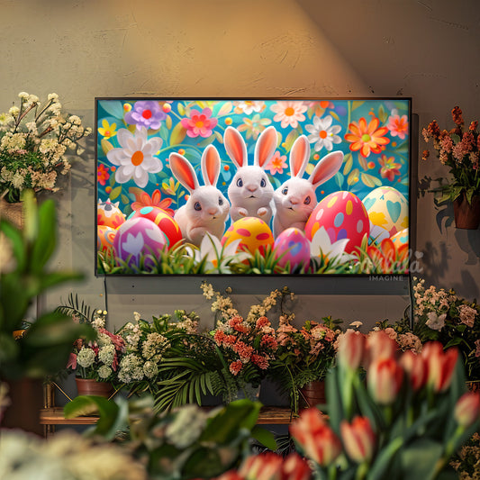 Adorable Easter Bunnies Flower Garden Frame TV Art Wallpaper