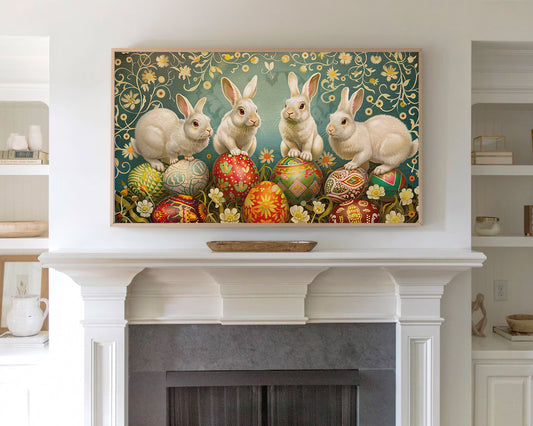 Artistic Easter Bunny Easter Egg Floral Decor Frame TV Wallpaper