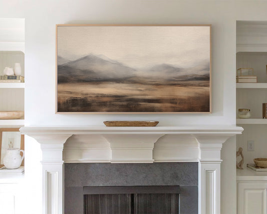 Mountain Landscape Frame TV Art, Neutral Abstract Minimal Painting Wallpaper