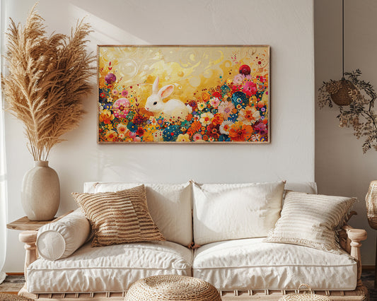 Artistic Bunny Flowers Frame TV Wallpaper