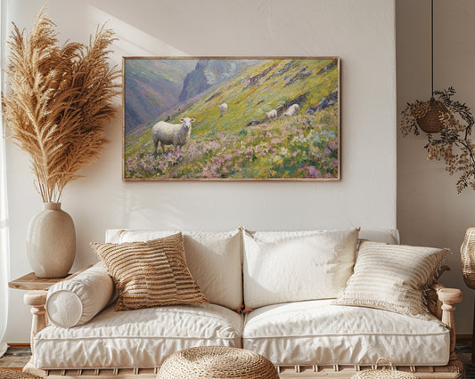 Sheep on the Hill Landscape Frame TV Wallpaper