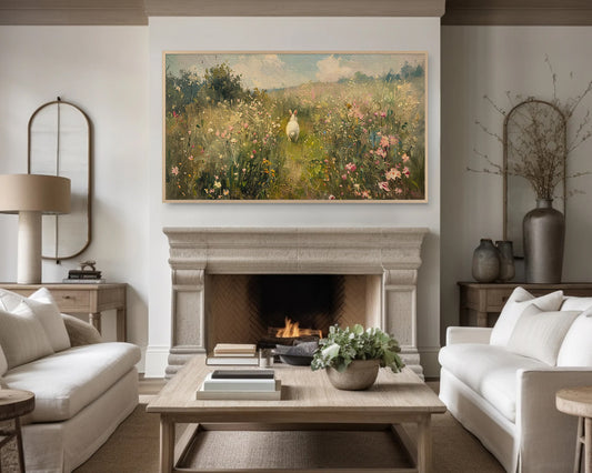 Bunny Flower Meadow Vintage Painting Frame TV Wallpaper