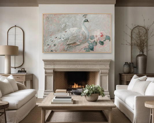 Elegant White Peacock Painting Frame TV Art, Wallpaper