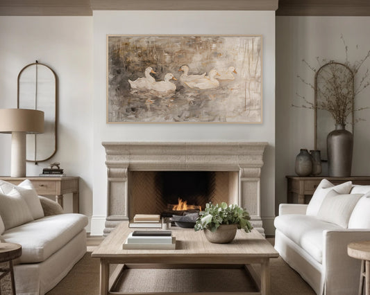 Neutral Spring Geese Pond Frame TV Art Country River Wallpaper