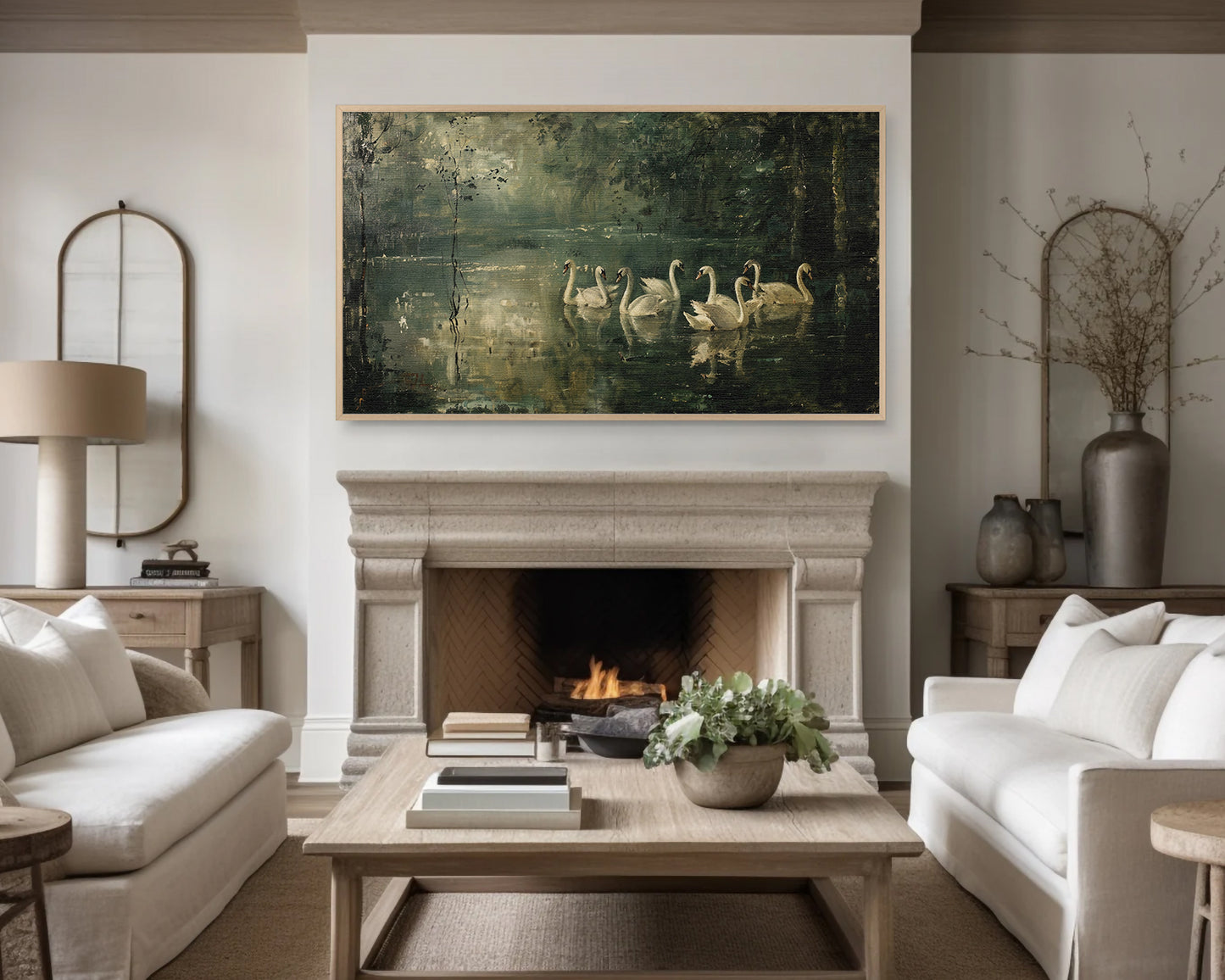 Vintage Swan Lake Painting Frame TV Art