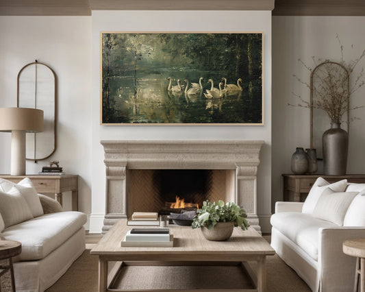 Vintage Swan Lake Painting Frame TV Art