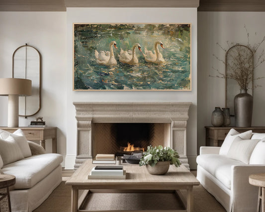 Vintage Swan Painting Frame TV Art