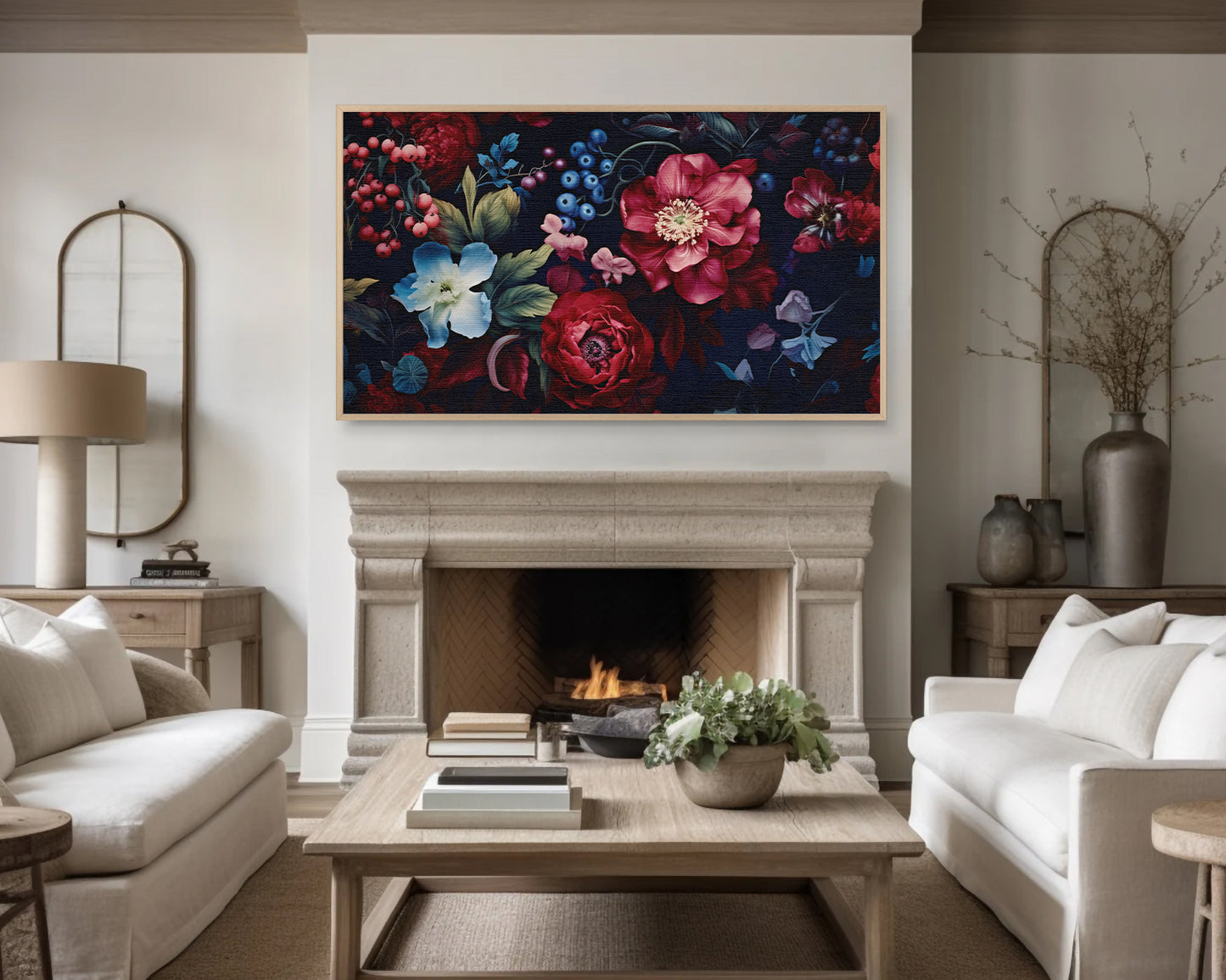 Vintage Floral Berries Frame TV Art Wallpaper