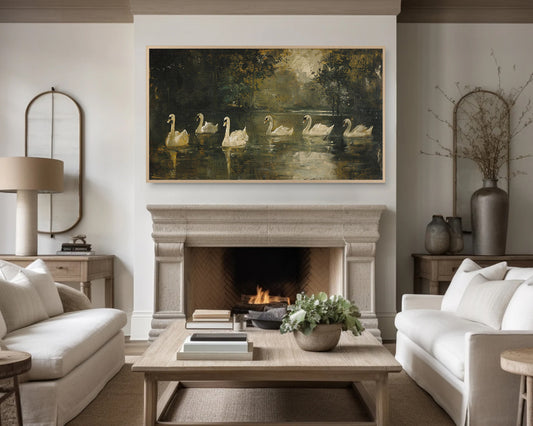 Vintage Swan Lake Painting Frame TV Art
