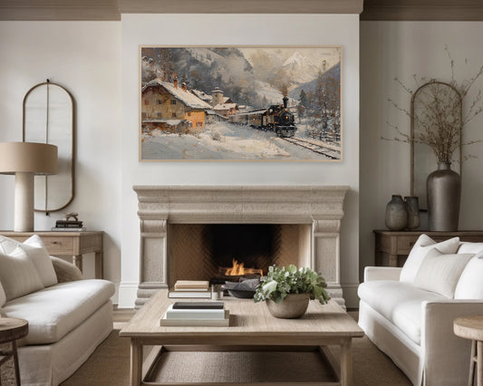 Mountain Side Railway Frame TV Art, Vintage Painting Wallpaper