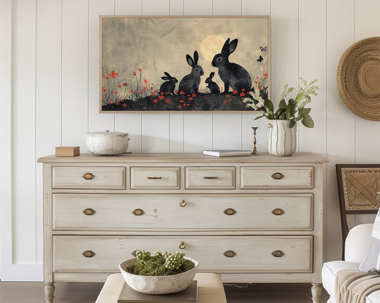 Artistic Bunnies on Meadow Painting, Frame TV Art Wallpaper
