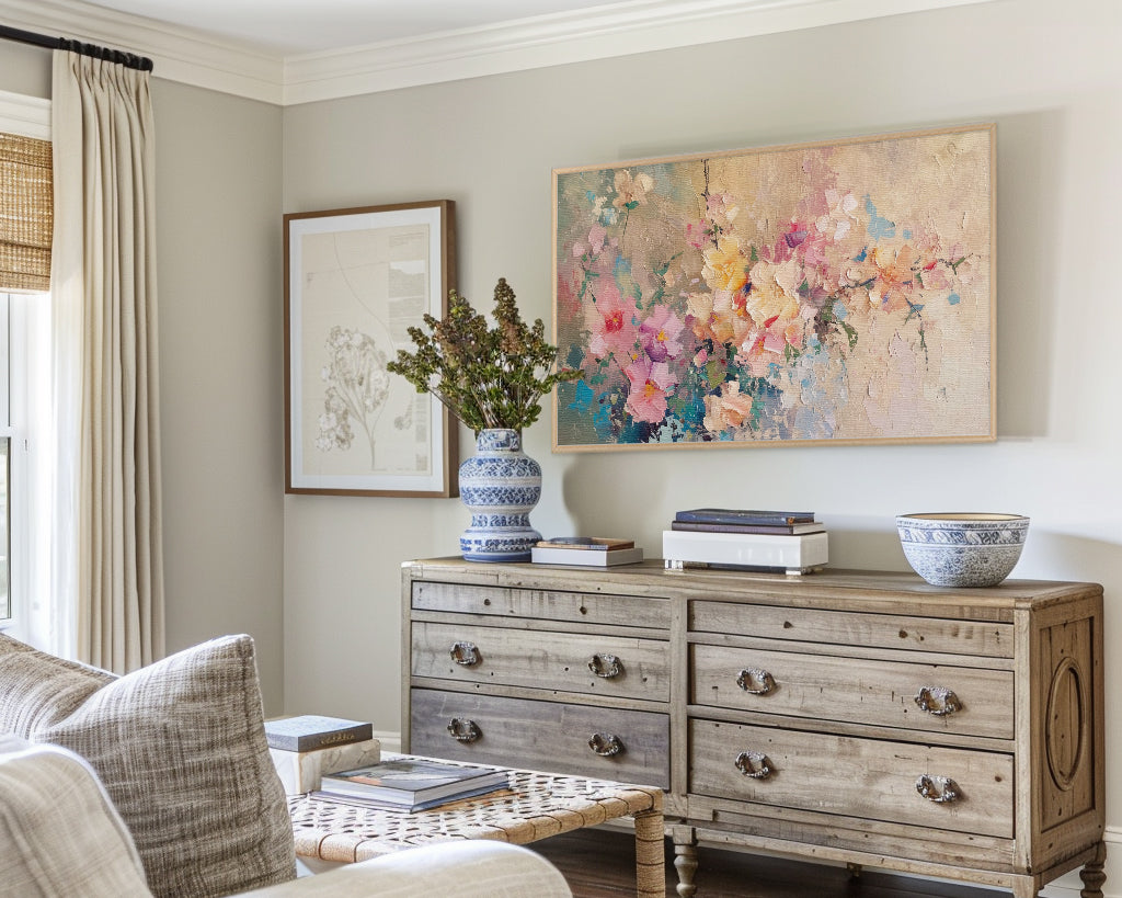 Abstract Flowers Vintage Frame TV Art, Wallpaper