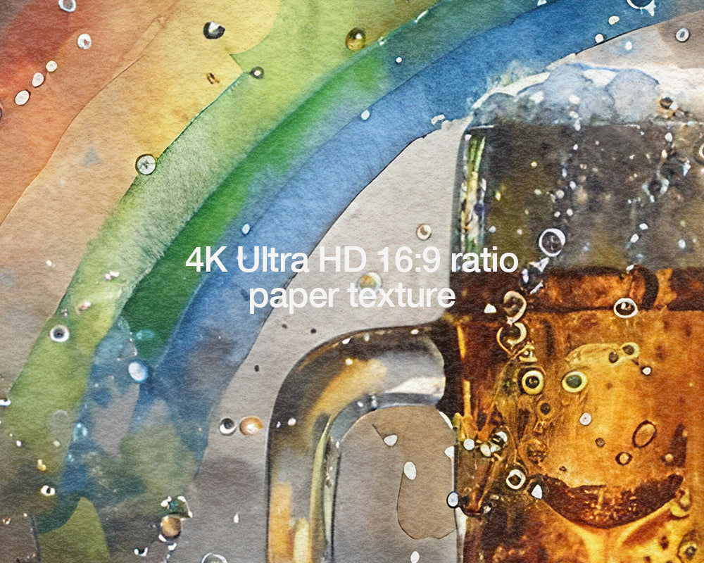 Frame TV Art St. Patrick's Day Celebration Beer Shamrocks Gold Coins Rainbow Watercolor Painting Paper Texture Home Bars Restaurants Decor