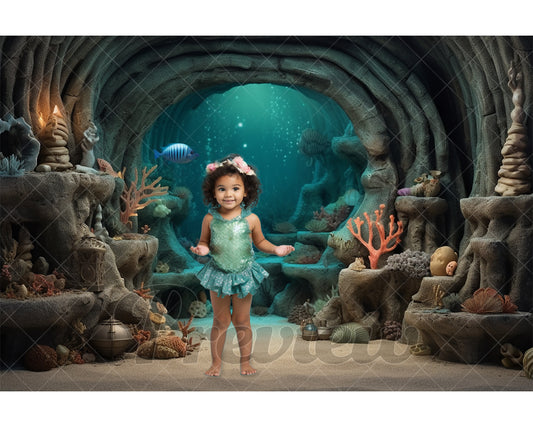 Mermaid Grotto Digital Backdrop, Digital Composite, Photography Backdrop